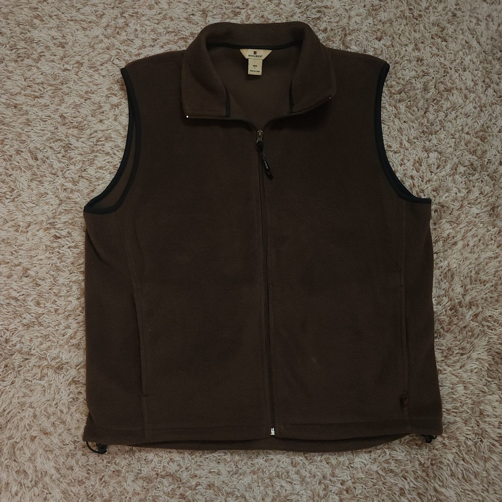 Woolrich Fleece Vest Mens L Brown Full Zip 18018 Wood Outdoor Layering